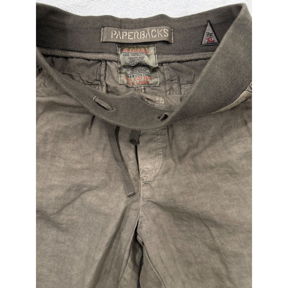 Paperbacks Shorts Mens XL Cotton Linen Blend Drawstring Olive Drab OPB029